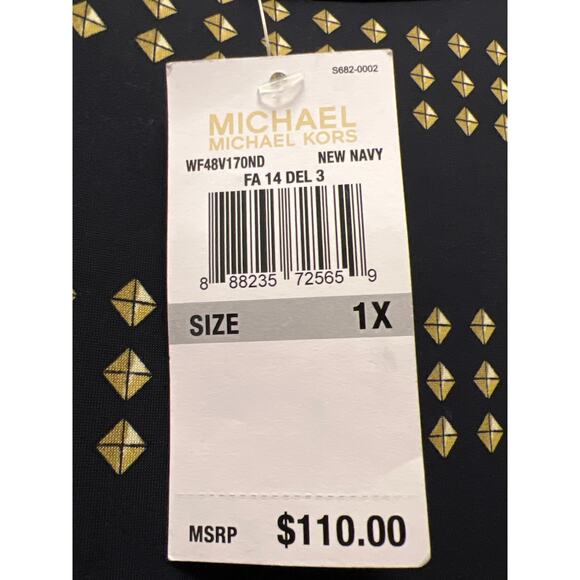 NWT Michael Michael Kors Womens Chain Dot Print Shift Stretch Dress Size 1X Blue - Picture 4 of 6